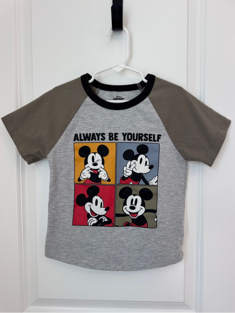 Disney Toddler 5T Grey & Olive Mickey 'Always Be Yourself' Graphic Tee